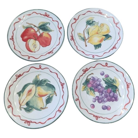 American Atelier plate set Of 4 porcelain Fruit decor - Picture 1 of 11